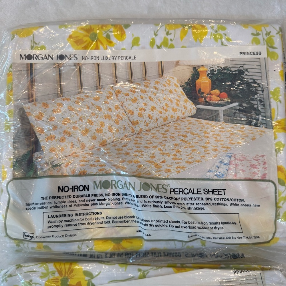 NOS Vintage 70s Yellow Floral Sheet Set by Morgan Jones - Picture 8 of 8